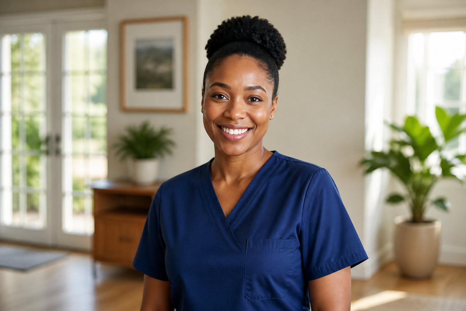 Professional WellTrust home care worker in uniform
